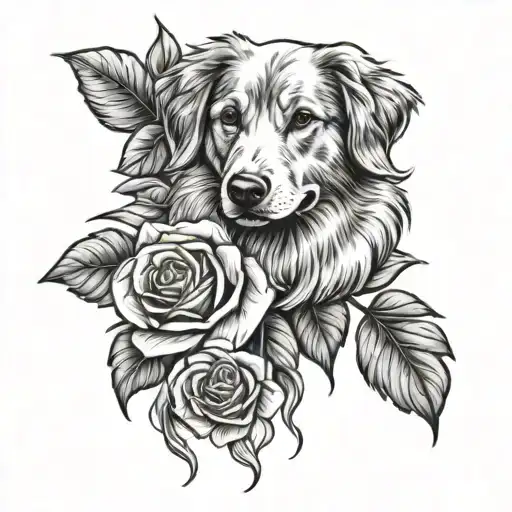 duck toller dog paw with roses - Variation 3