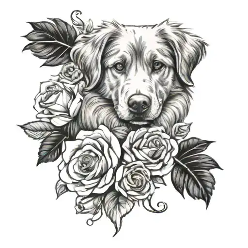duck toller dog paw with roses - Variation 4