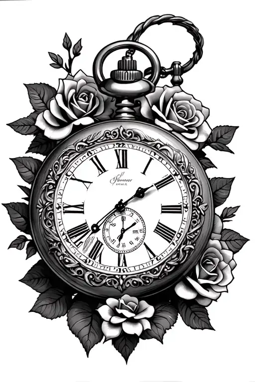 gothic pocket watch with roses and tombstones