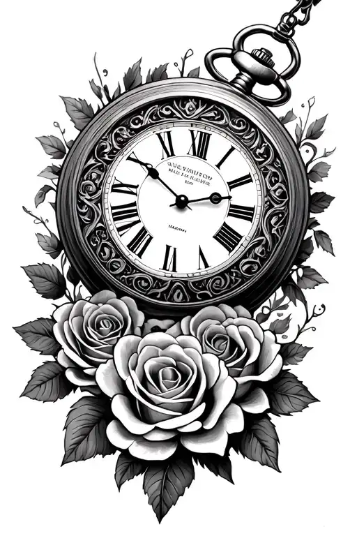 gothic pocket watch with roses and tombstones - Variation 2