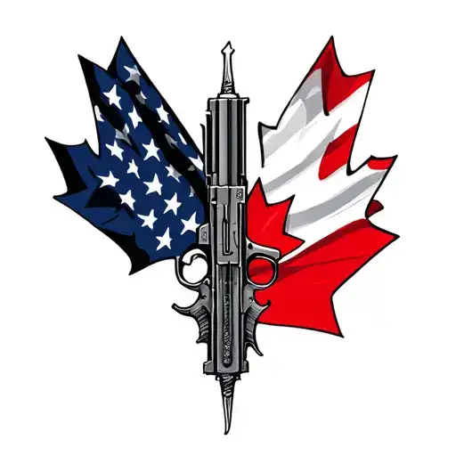 "guns " canada flag and american flag intertwined