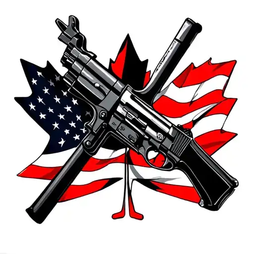 "guns " canada flag and american flag intertwined - Variation 2