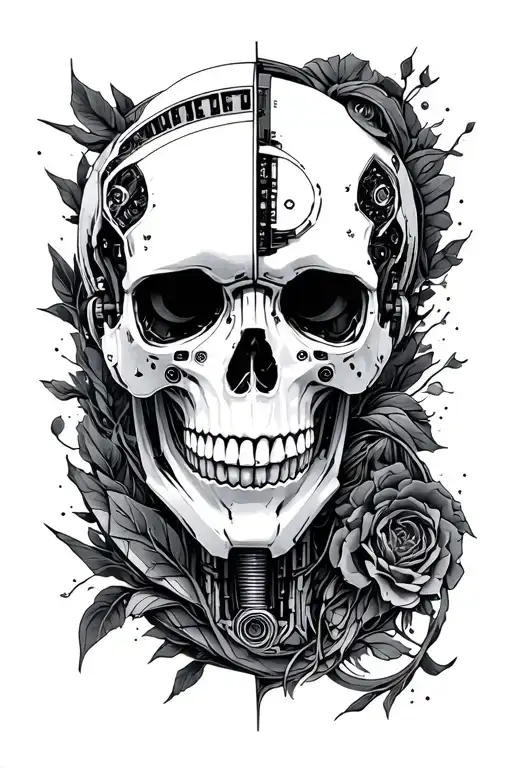 a half robot half paper skull intimate area