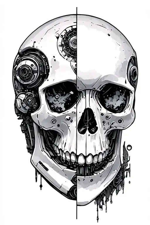 a half robot half paper skull intimate area - Variation 2