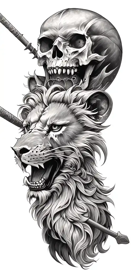 Skull Lion And Samurai warrior