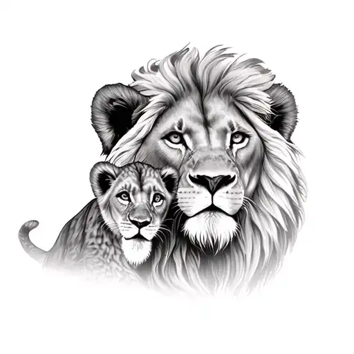 Male lion with female cub - Variation 2