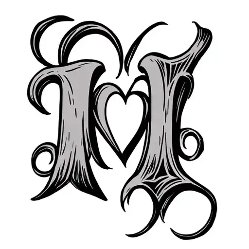 cursive letter M with a heart underneath - Variation 2