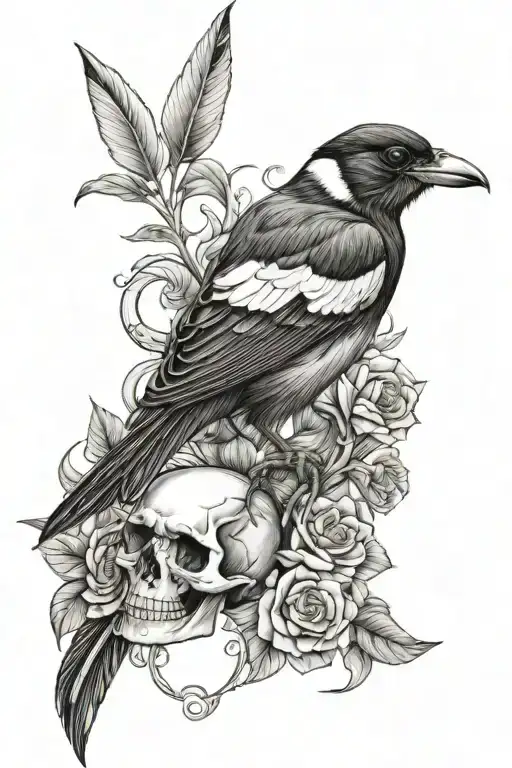 magpie with skull