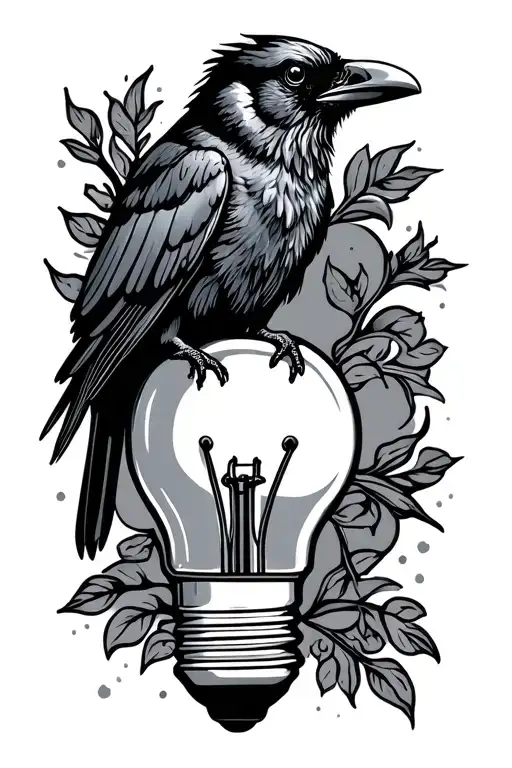 crow sitting on top a light bulb - Variation 2
