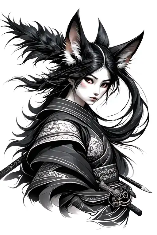 kitsune + woman samurai