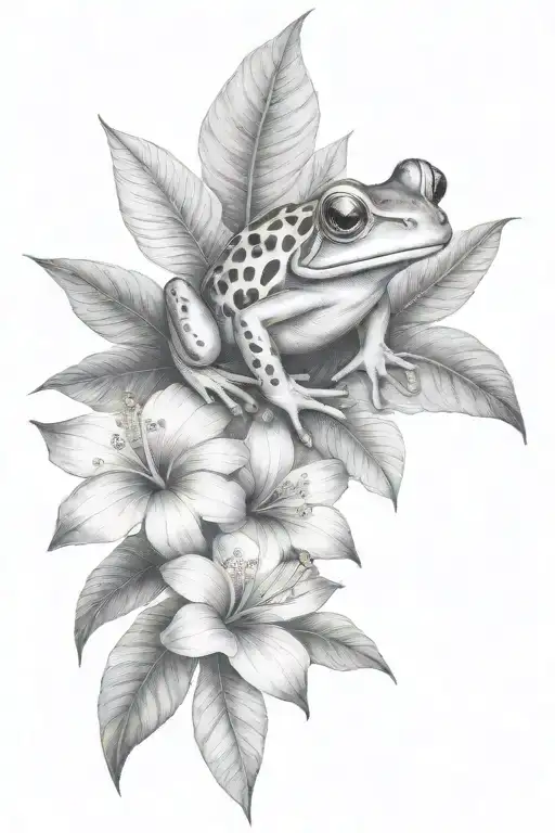 small frog and tropical leaves and hibiscus - Variation 3