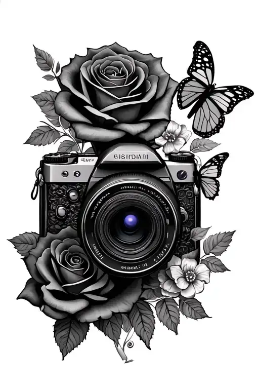 Camera with roses and butterfly surrounded - Variation 2