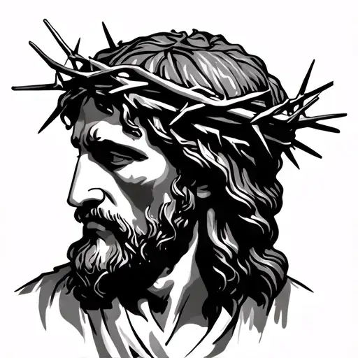 jesus with crown of thorns side profile - Variation 1