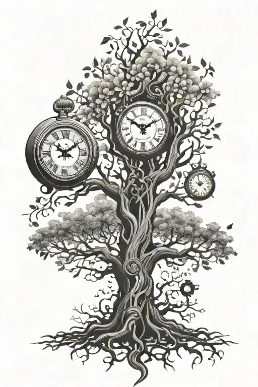 tree of life with roots and a clock coming out of it - Variation 2