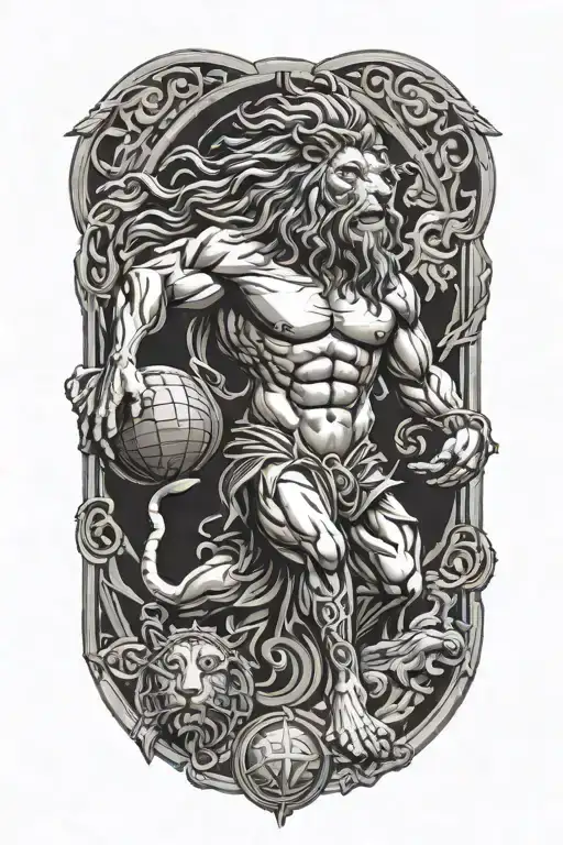 Atlas Holding The World With Lion Greek God with celtic tattoos - Variation 3