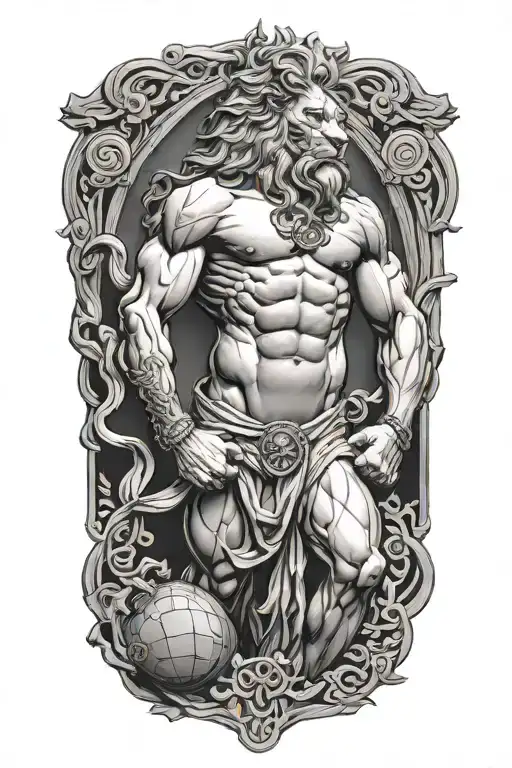 Atlas Holding The World With Lion Greek God with celtic tattoos - Variation 4