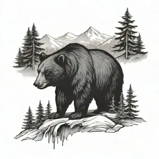 black bear and woods and mountain - Variation 2