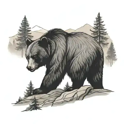 black bear and woods and mountain - Variation 3