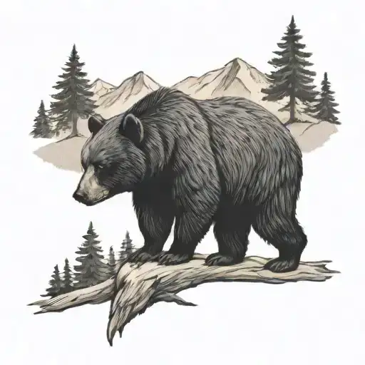 black bear and woods and mountain - Variation 4