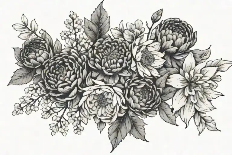 Band of delicate flowers and leaves including daisies, daffodils, jonquils, chrysanthemums, and peonies.  - Variation 2