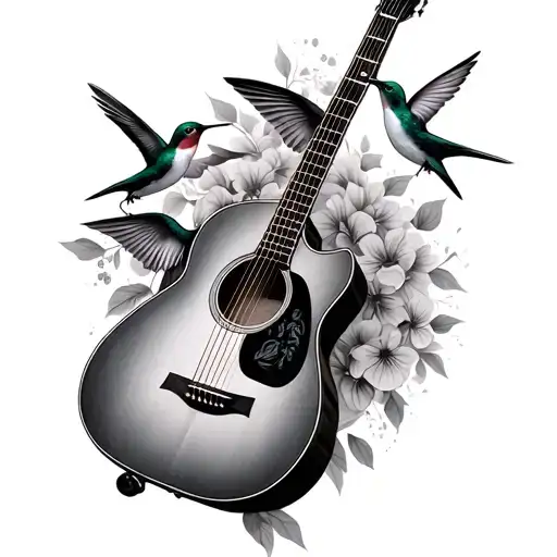 two hummingbirds and a martin acoustic guitar - Variation 4