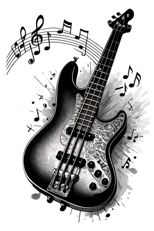 full bass guitar with musical notes and bass clef - Variation 1