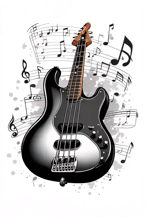 full bass guitar with musical notes and bass clef - Variation 2