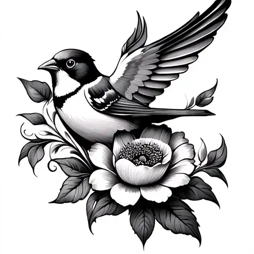 baroque flower and sparrow flying