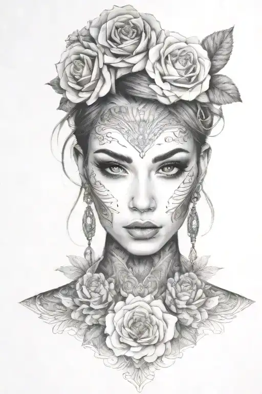 young woman front face tattoo - Variation 3