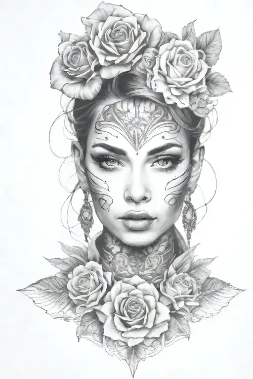 young woman front face tattoo - Variation 4