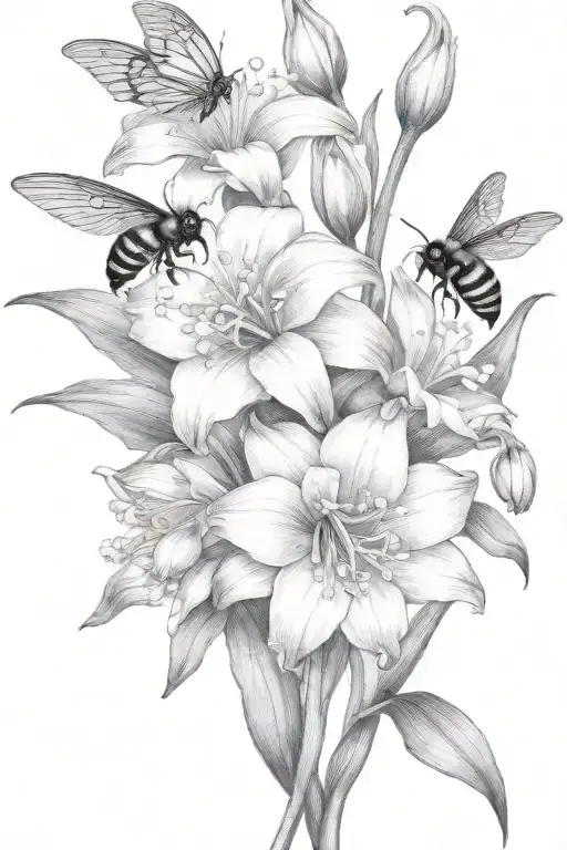 lily of the valley gladiolus lotus flowers blooming with bumblebee flying towards living - Variation 2