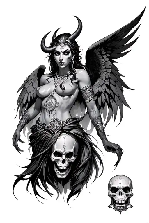 Hindu evil witchblade angel half demon with horns and side skulls - Variation 2