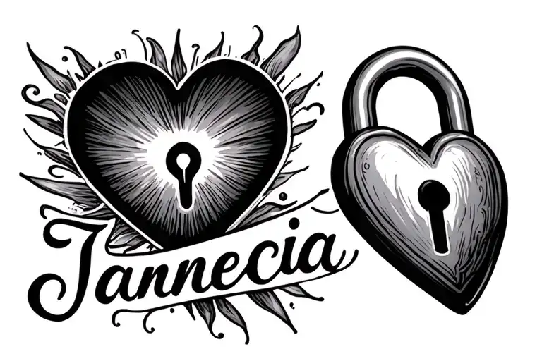heart shaped lock with janecia name written