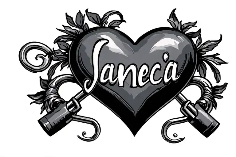 heart shaped lock with janecia name written - Variation 2