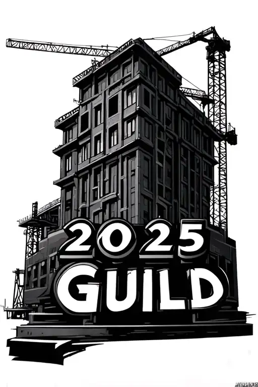 Metal building guild signs in large in the foreground with the year 2025 and steel construction construction in the background - Variation 2