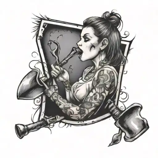 Girl licking a dirty shovel - Variation 3
