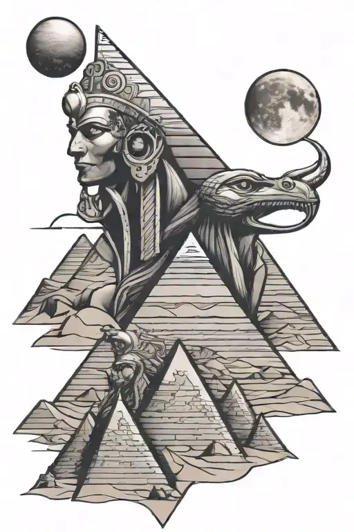 Egyptian gods Thoth and bastest pyramids sun moon - Variation 2