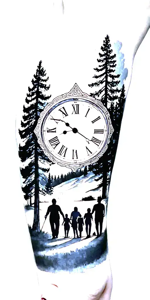pine forest scene and family on golf course and ansel adams and sun clock - Variation 2