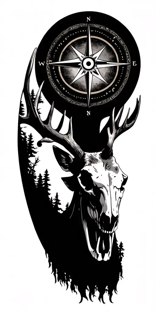 nature, sunset, compass, elk skull