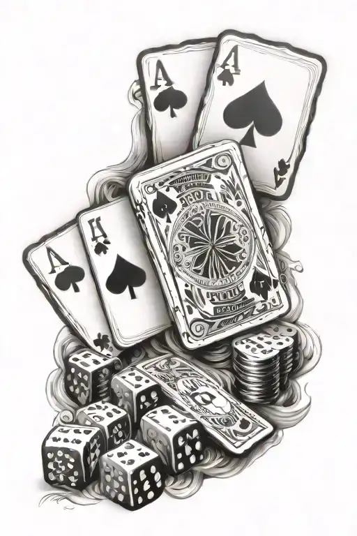 money with playing cards and dice - Variation 2