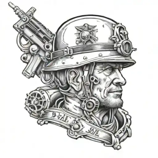 A tattoo for my dad that passed away he was in the marine corps and was a heavy machine operator - Variation 2