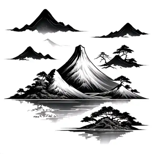 Japanese mountain scene - Variation 2