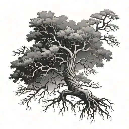 tree with lightning roots growing - Variation 2