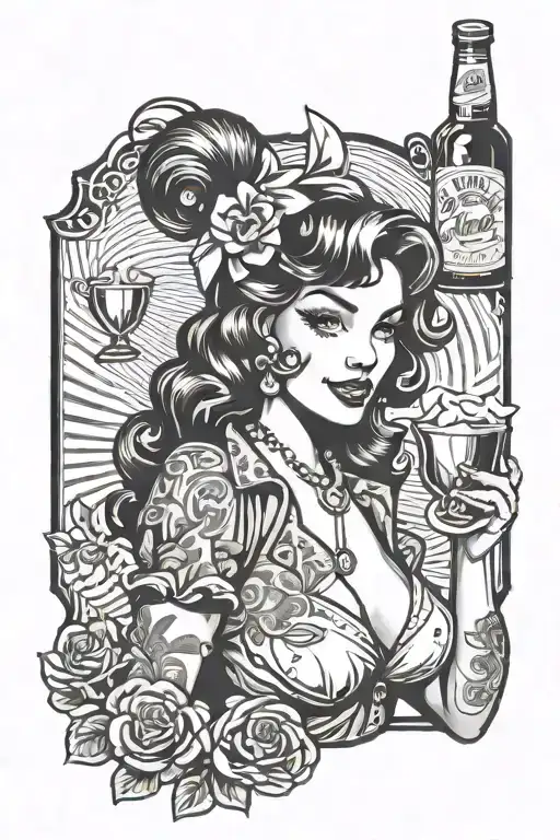 Pin Up Girl with alcohol cup