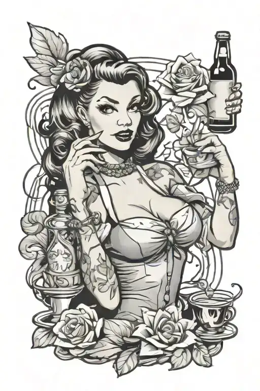 Pin Up Girl with alcohol cup - Variation 2