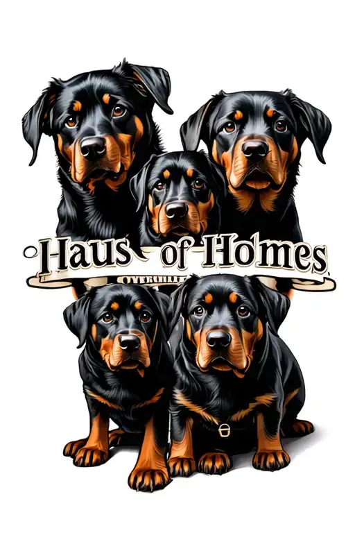 "Haus of Holmes Rottweilers" "Haus of Holmes Rottweilers" Multiple rottweilers tattoo design featuring 5 dogs - Variation 1