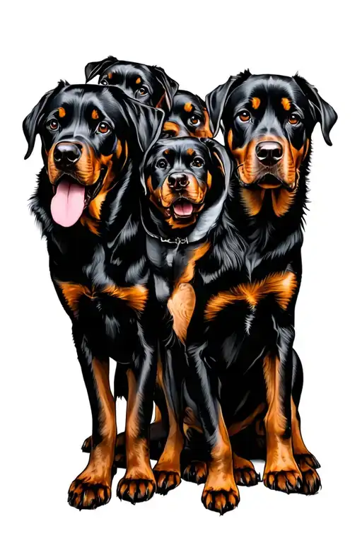 "Haus of Holmes Rottweilers" "Haus of Holmes Rottweilers" Multiple rottweilers tattoo design featuring 5 dogs - Variation 2