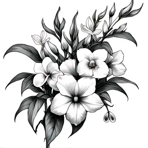 lilly of the valley, daffodils, iris and morning glory vine - Variation 2