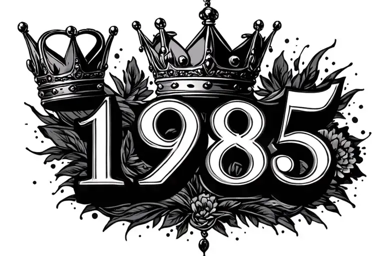 "1985" "1985" text with crown hanging