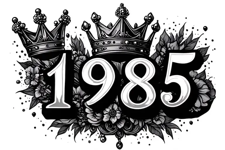 "1985" "1985" text with crown hanging - Variation 2